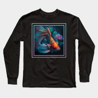 Silky Koi Fish Vibrant Tropical Flower Digital Oil Painting Portrait Long Sleeve T-Shirt